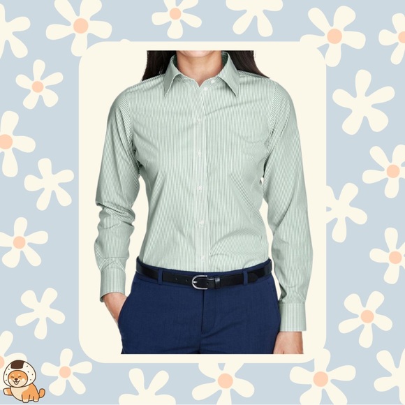 Baylor Embroidered Devon & Jones Ladies Crown Woven Banker Stripe Shirt, Sz Med - Picture 3 of 12